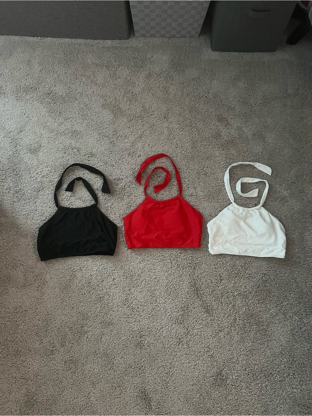 NWOT Trio of Swim Halter Tops- Black, Red, White Small